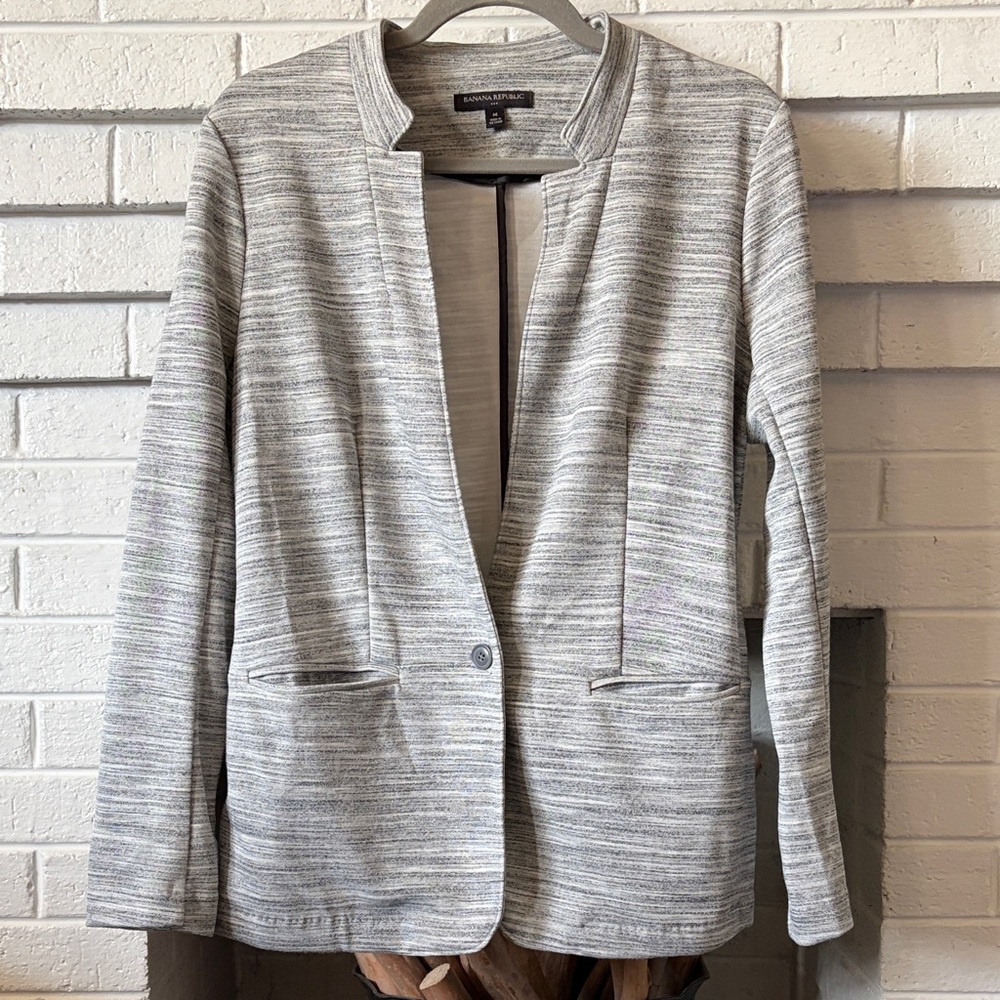 Banana Republic Heathered Light Gray Open-Front Blazer